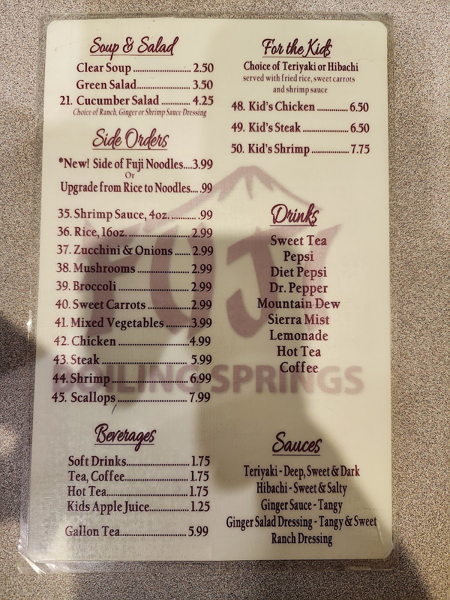 FUJI Boiling Springs Menu - Image 2