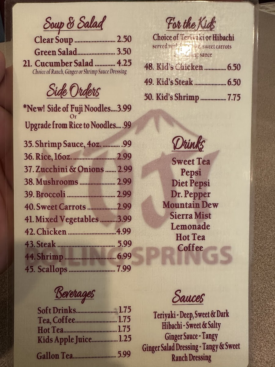 FUJI Boiling Springs Menu - Image 6